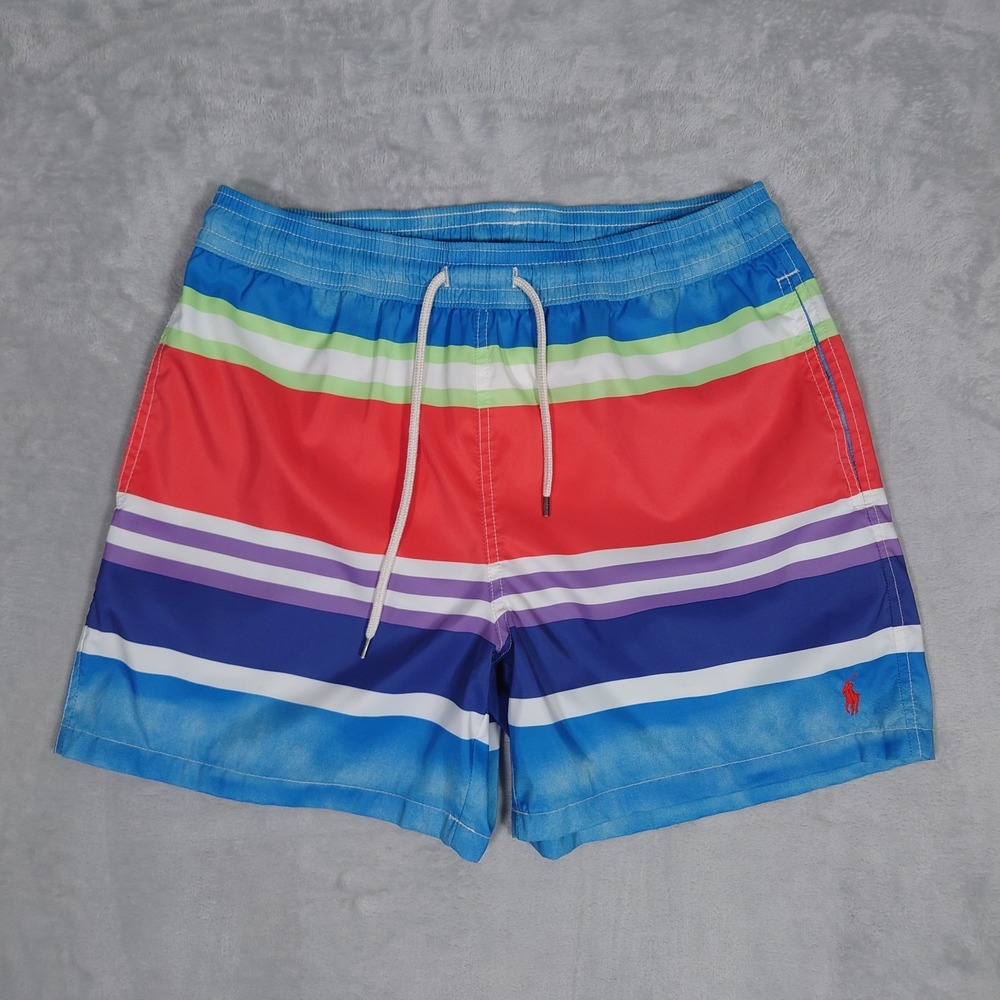 Polo Ralph Lauren Swimwear Trunks Mens L Multicolor Striped Pockets Swimsuit